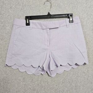 J Crew NEW Scallop Shorts Size 8 Womens Lilac Casual Linen Cotton Blend Bottoms